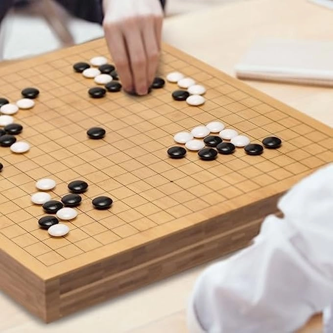 Go Game Set - Bamboo Go Board Double Convex Melamine Stones Bamboo Bowls