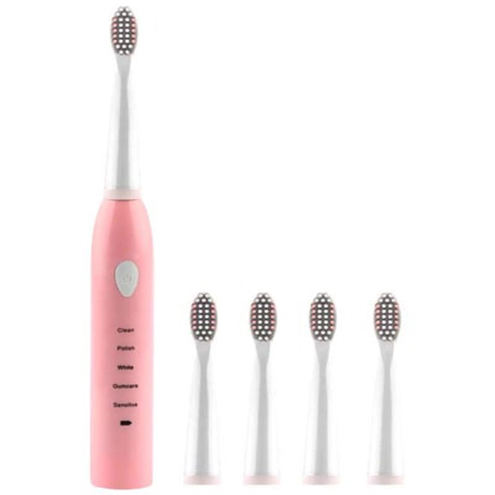 halamodo Sonic Electric Toothbrush - 4 Free Replacement Heads USB Fast Charging Pink