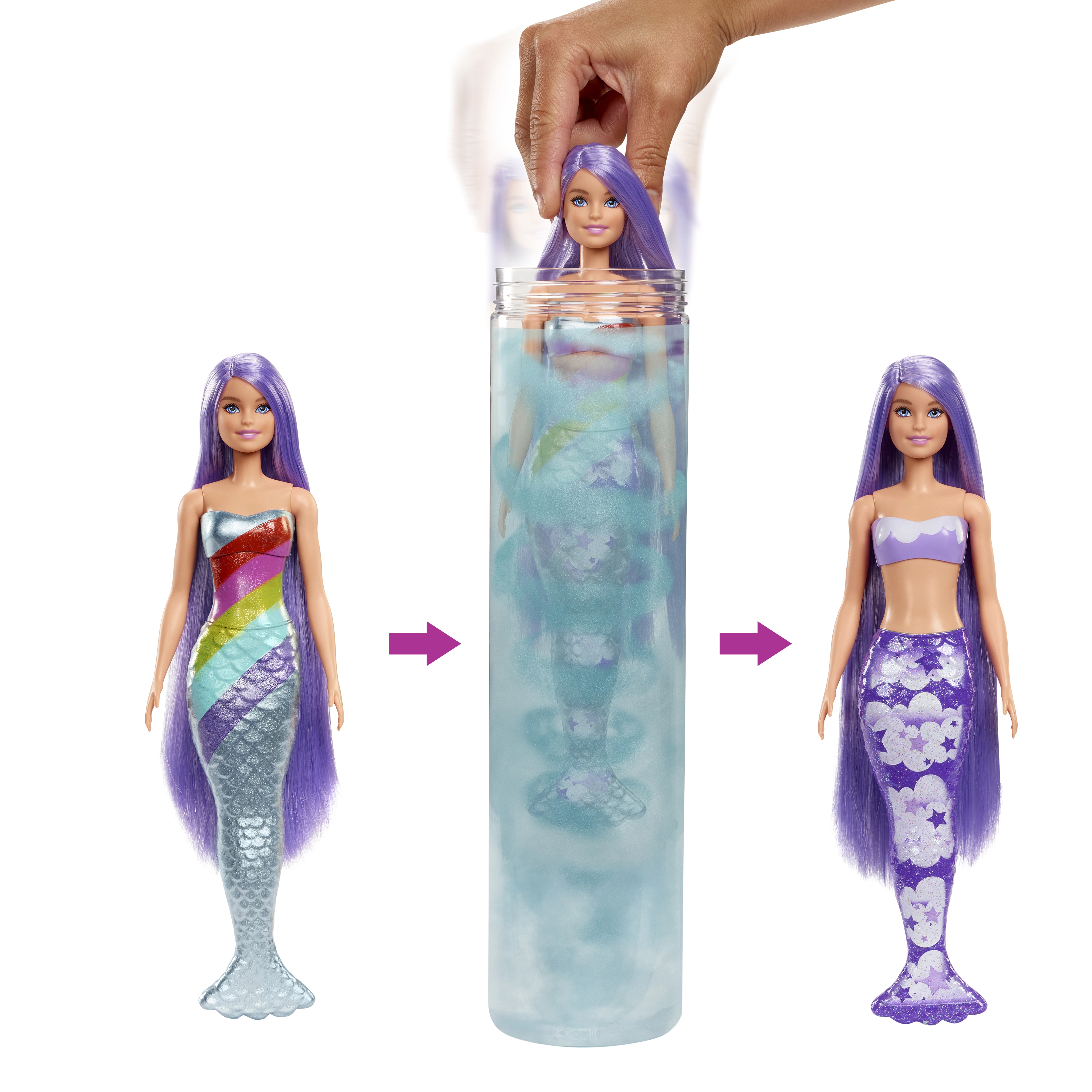 Barbie Flower Magic Mermaid - Long Blonde Hair Pink Highlights Ombre Tail Ages 3+