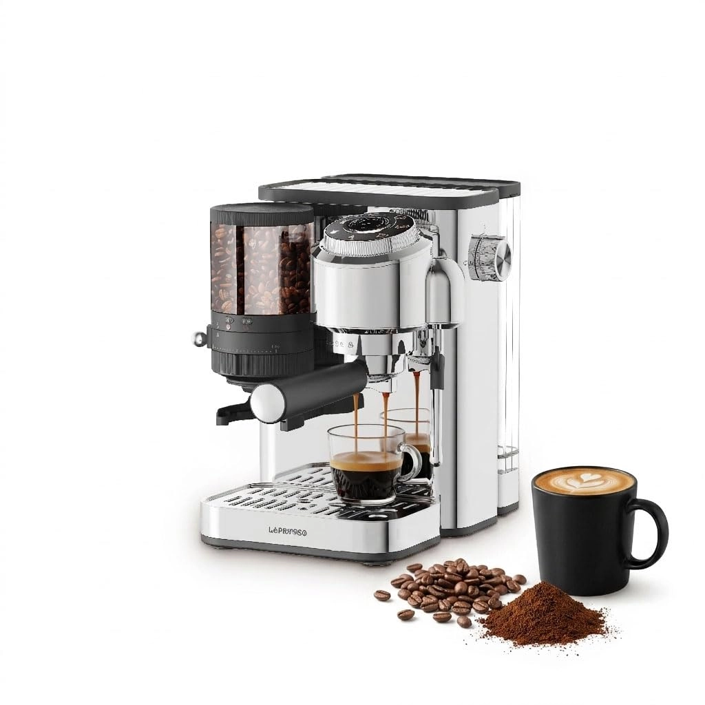 LePresso IlBurrone - 200g Bean Hopper Built-In Adjustable Grinder