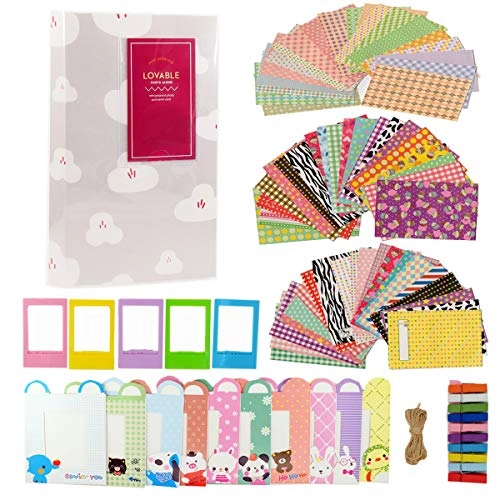 Book Album - 84 Pockets + Stickers - 60 + Paper Frames - 10 + Animal Ear Wall Hanging Frames - 10 + Plastic Frames - 5 + Clips with String - 10