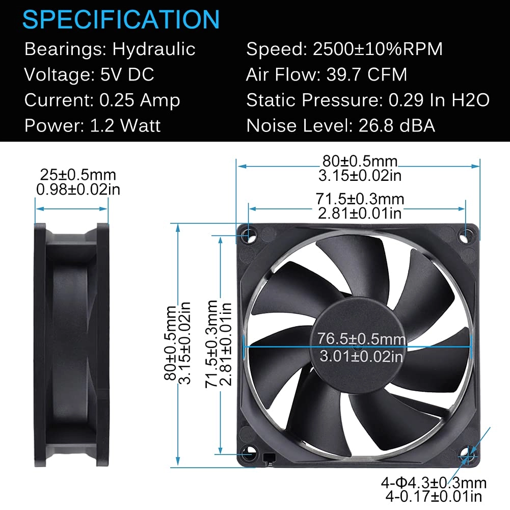 Brushless DC Cooling Fan - 1pcs 80x80x25mm