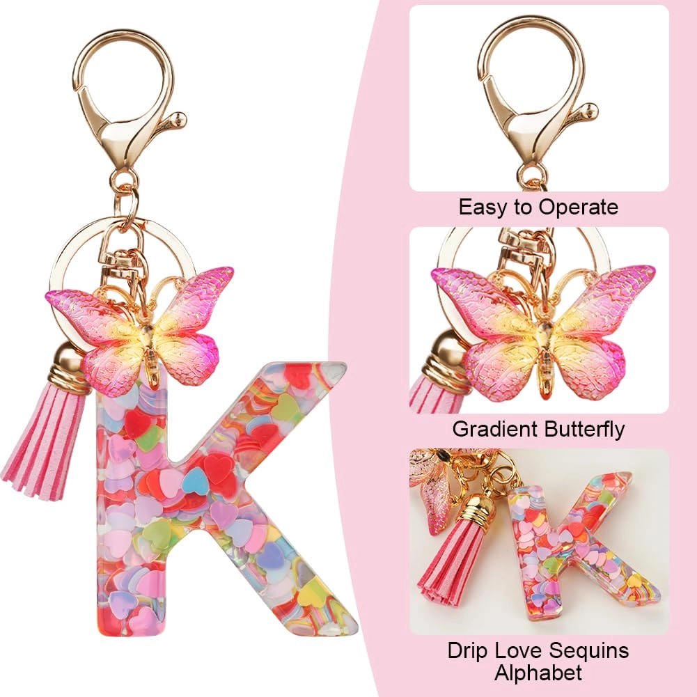 Initial Letter Keychain - Butterfly