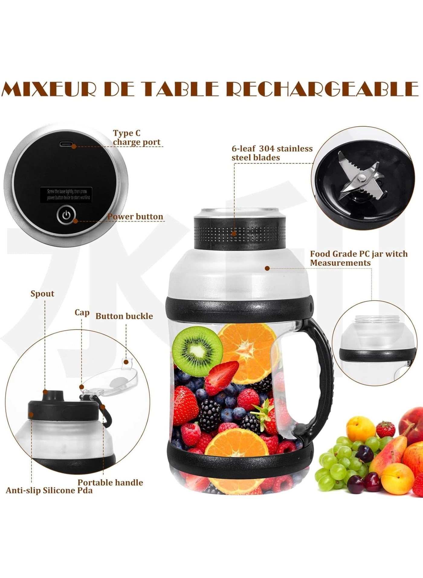 Portable Blender - 6 Blades USB Rechargeable