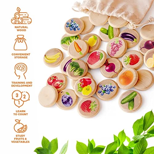 Fruits and Vegetables Matching Memory Game - 3 years and up 30 pieces