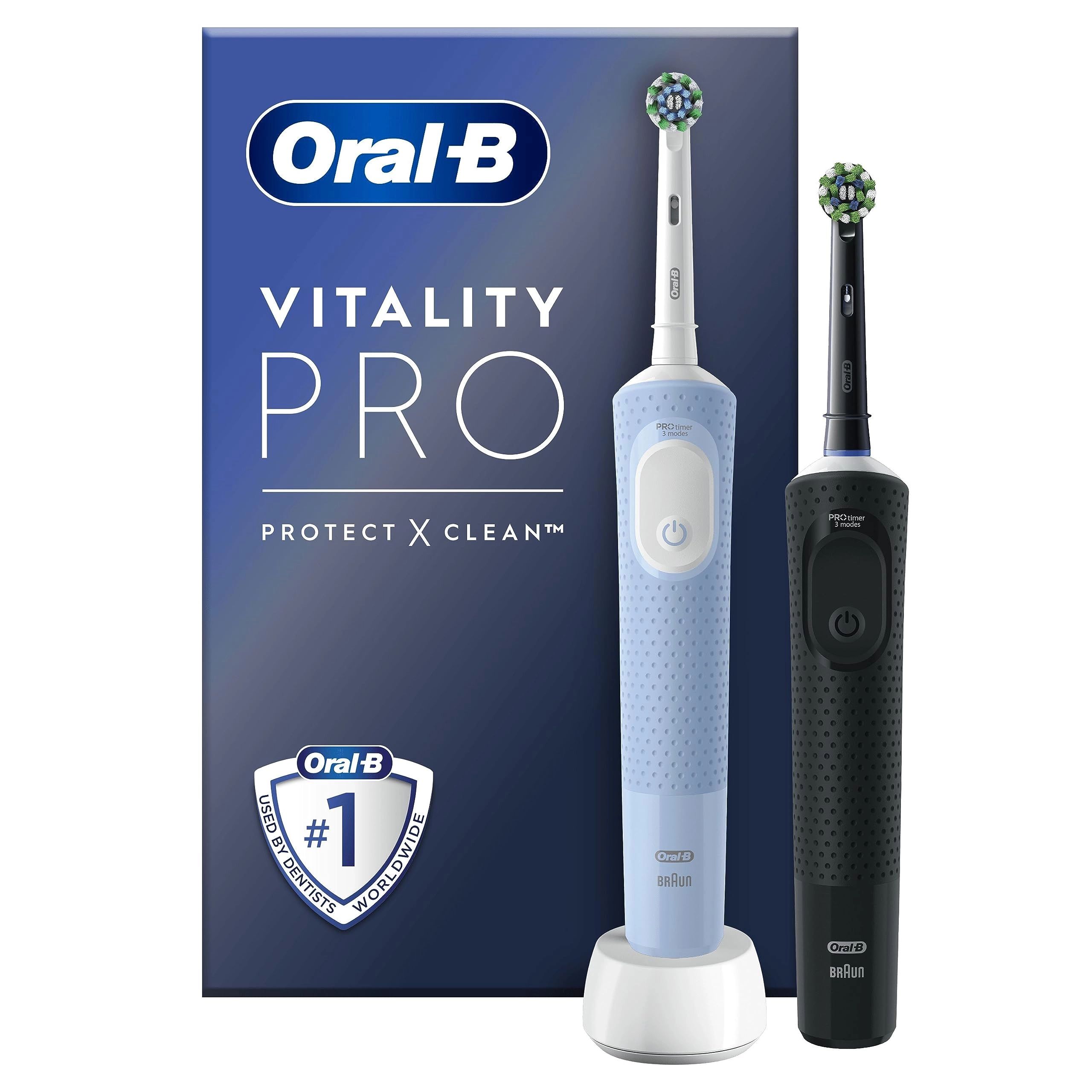 PROCTER & GAMBLE UK Vitality Pro - 2x Electric Toothbrushes 2 Brush Heads Black/Blue