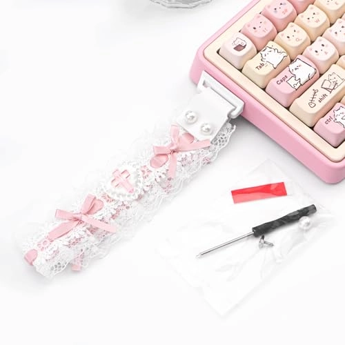 Custom Keyboard Straps - Pink White Lace