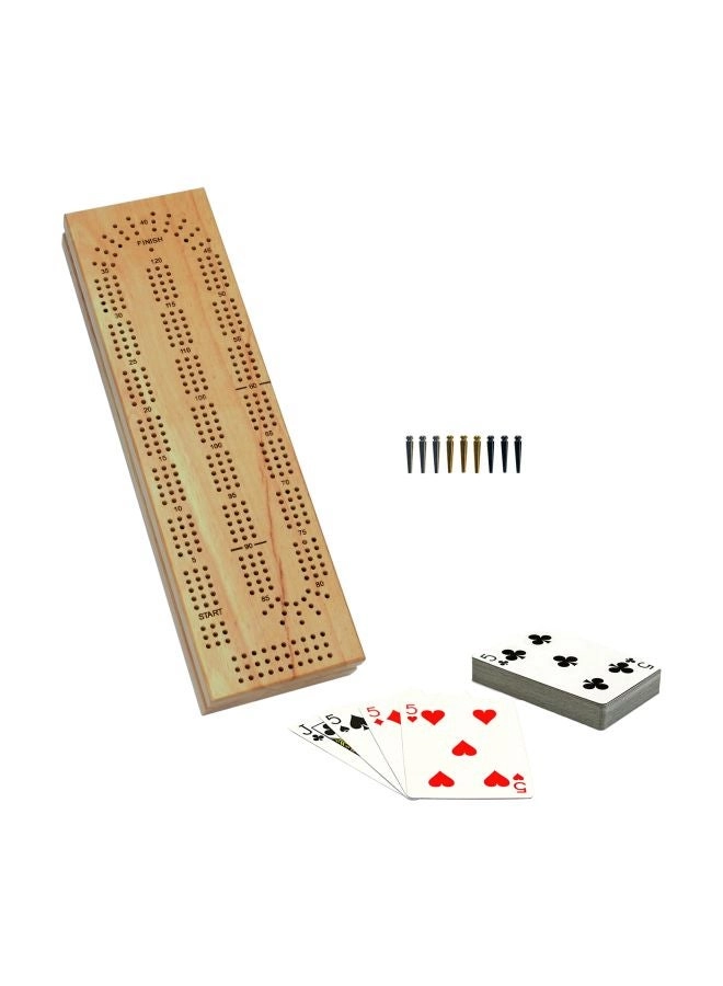 Cabinet Cribbage Set - Solid Oak 3 Track Metal Pegs
