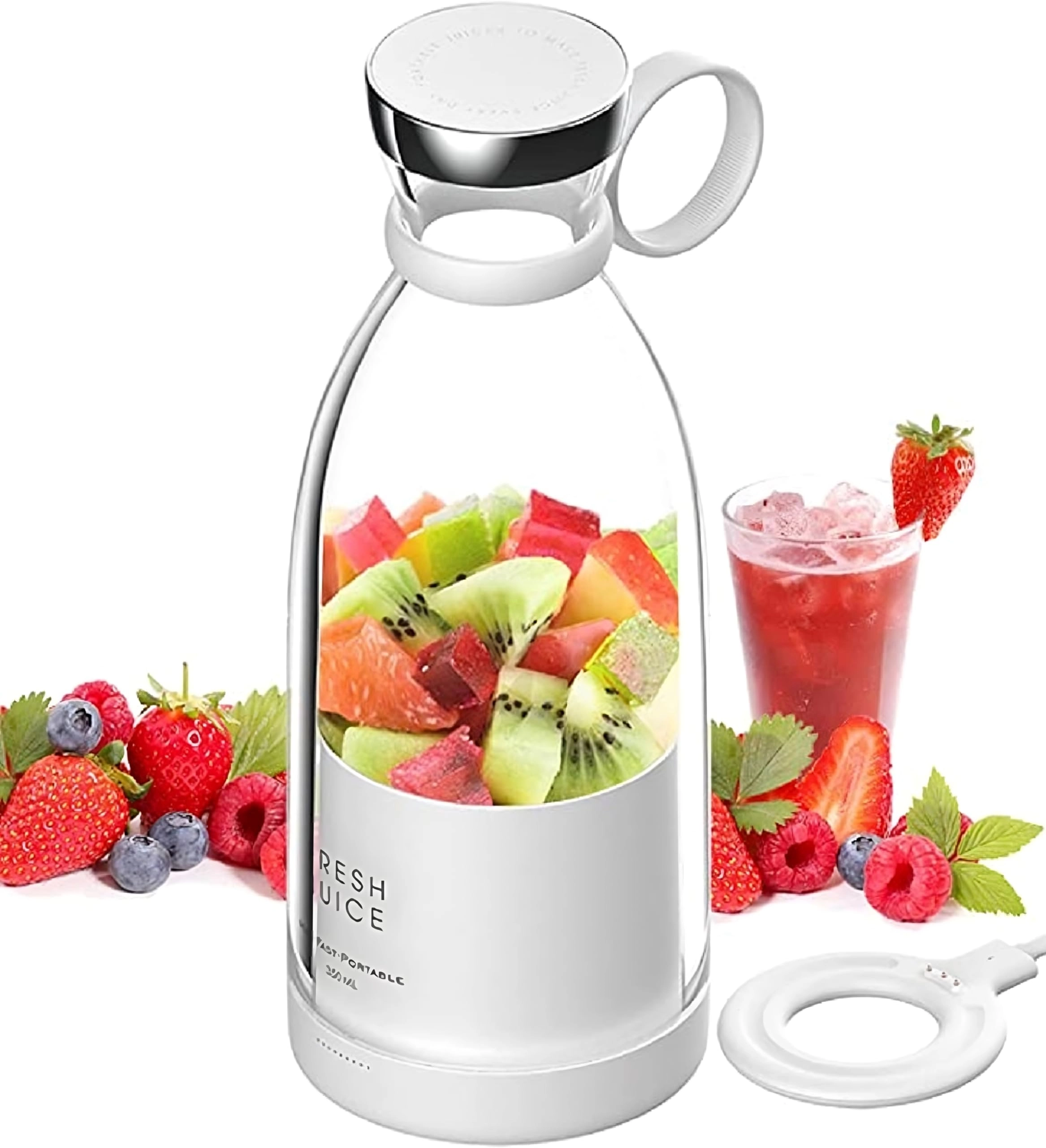 SOUTH AREA 0747256426580 - Portable Smoothie Blender USB Rechargeable Magnetic Charging 4 Stainless Steel Blades