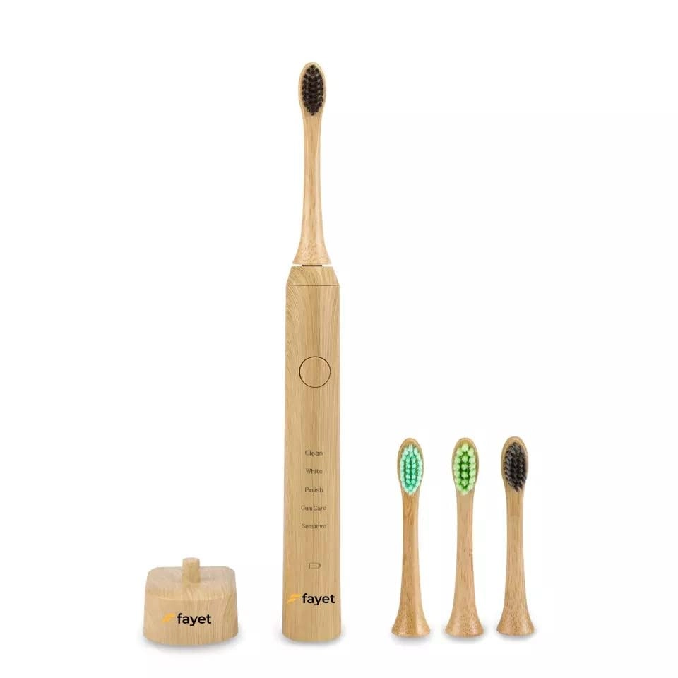 Smart Sonic Bamboo Toothbrush - IPX8 Waterproof 3 Replaceable Heads 5 Modes