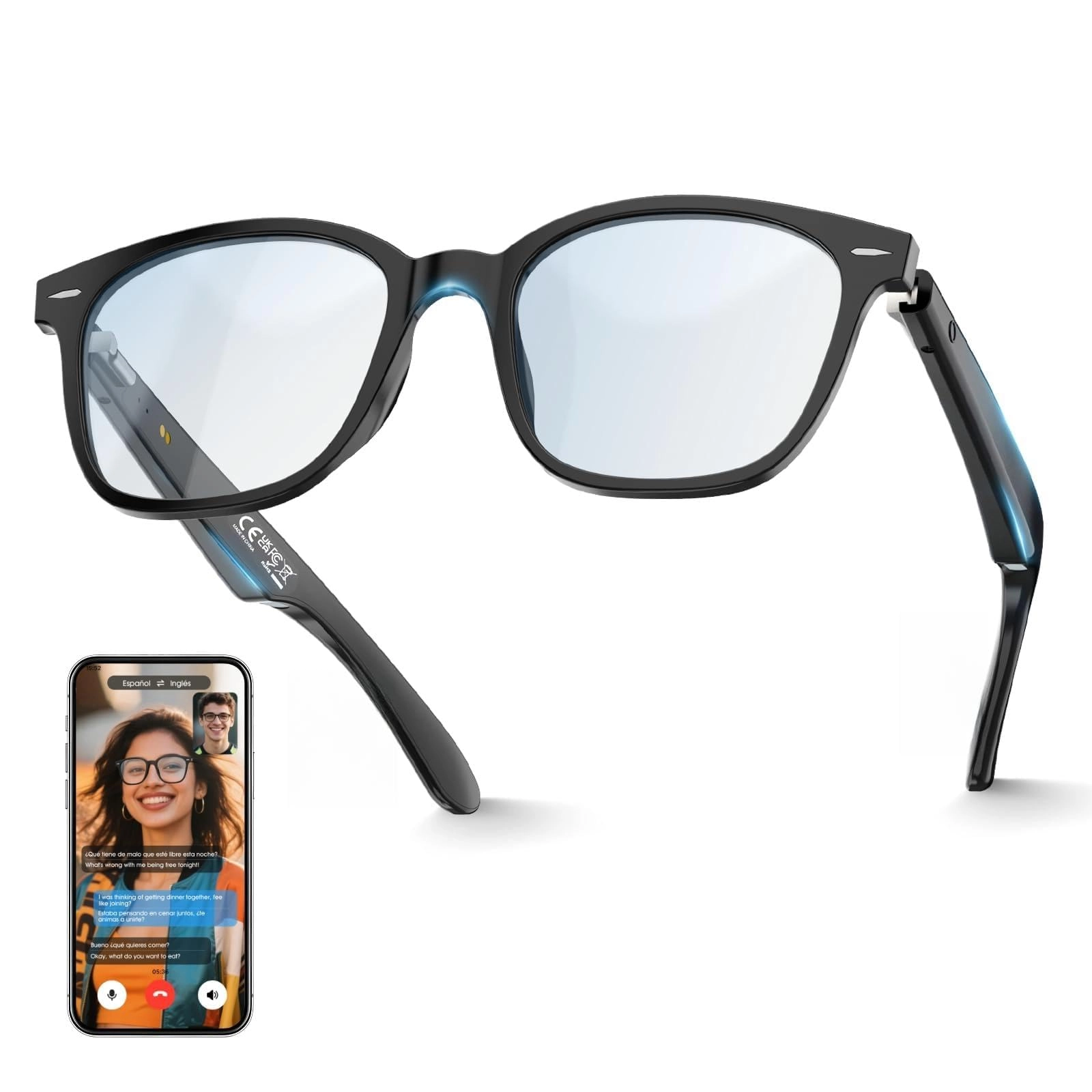 AI Translation Glasses - 140+ Languages Bluetooth Built-in Mic & Speaker