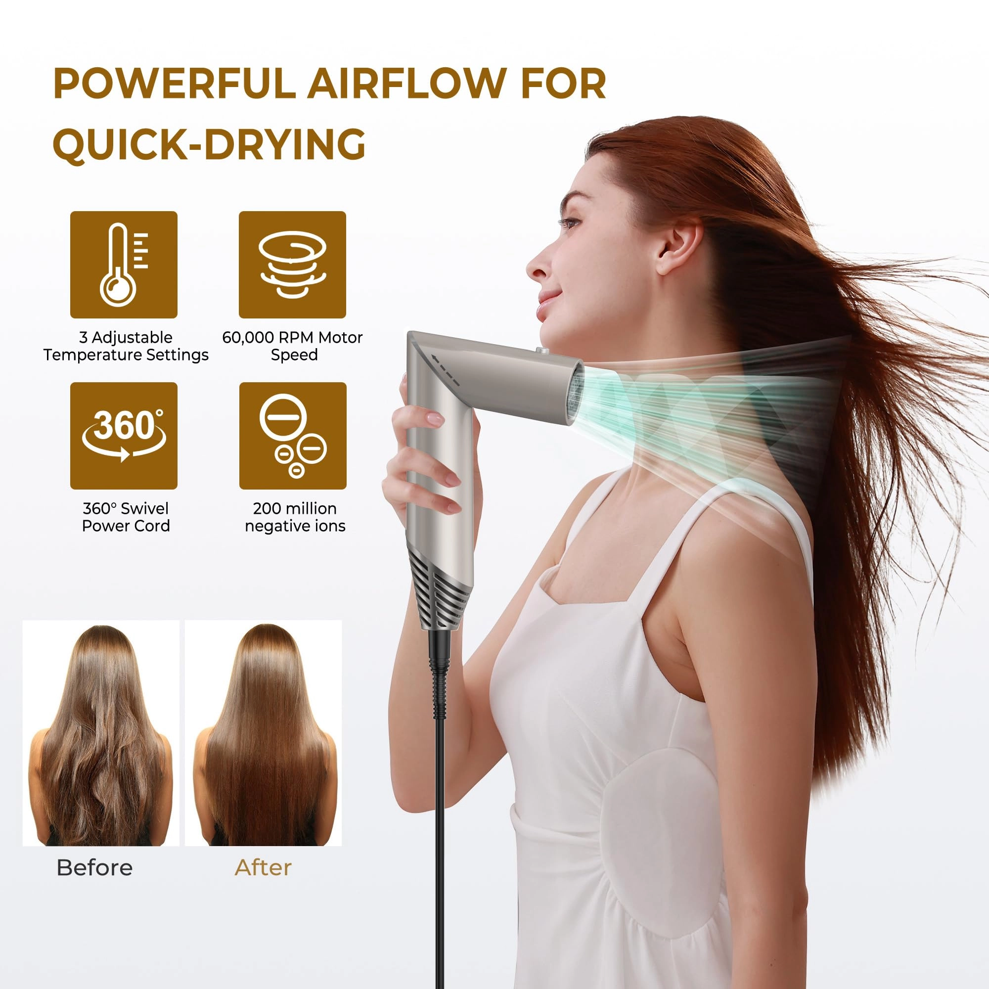 5 in 1 Blow Dryer Brush - Green Gold 800 watts