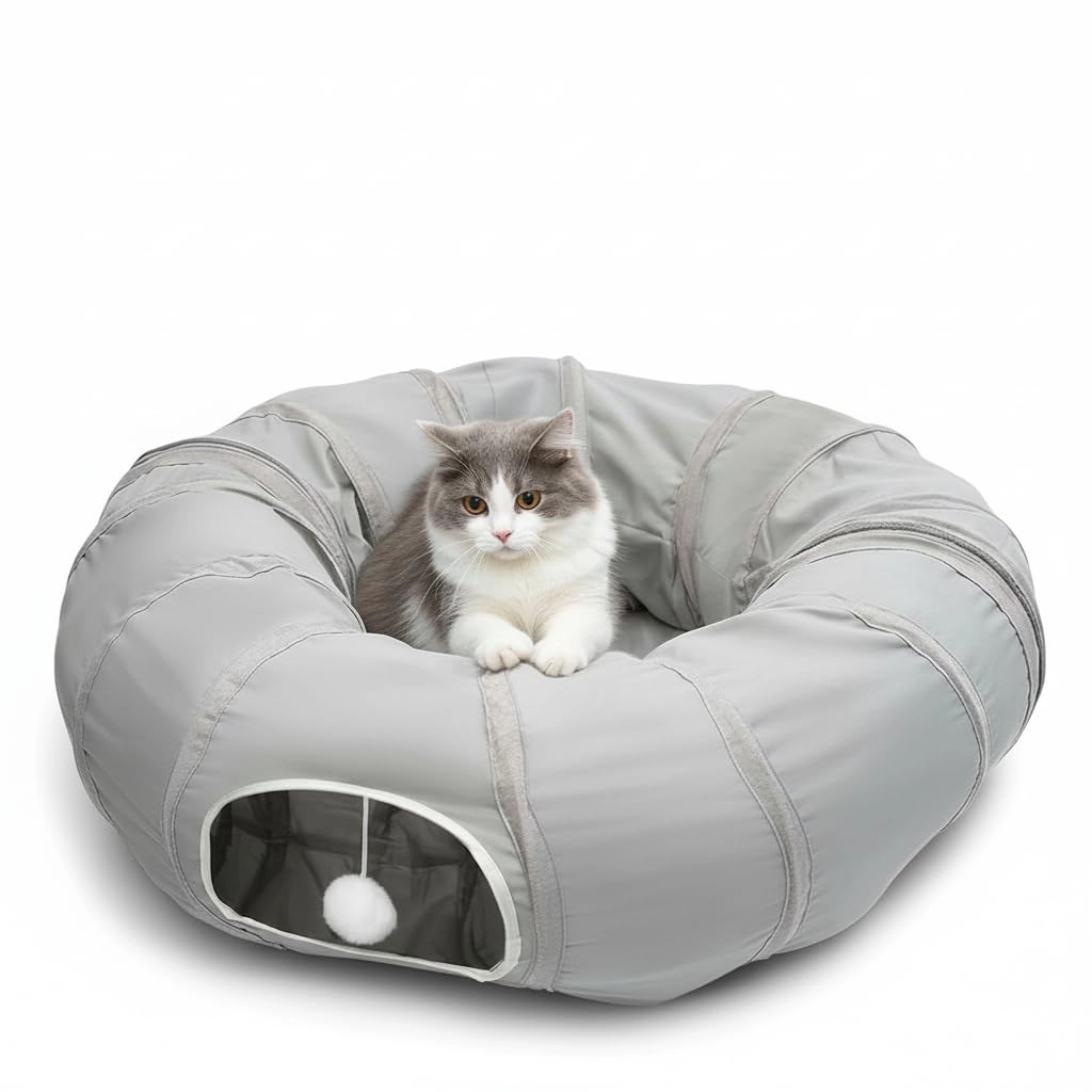 AUOON Cat Tunnel Bed - Light Grey 91.4L x 91.4W x 29.2H centimeters
