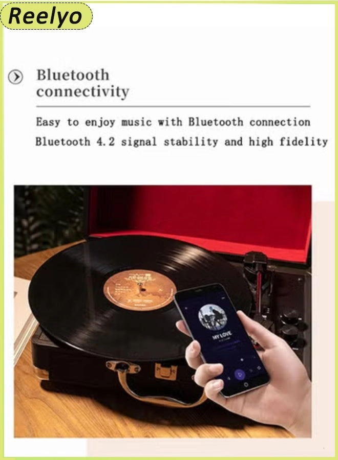 Retro Vinyl Turntable Record Player - 3 Speed Bluetooth 5.4 Portable Suitcase