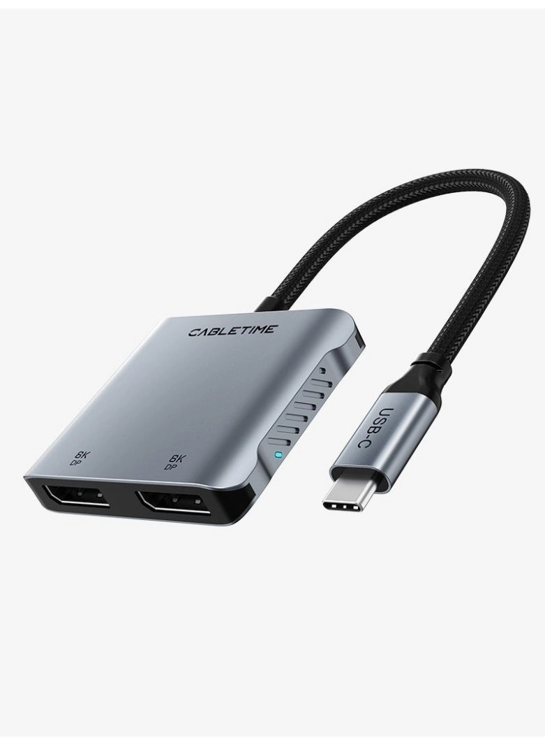 Cabletime USB C TO DUAL DP ADAPTER HUB - Single 8K60Hz, Dual 4K60Hz