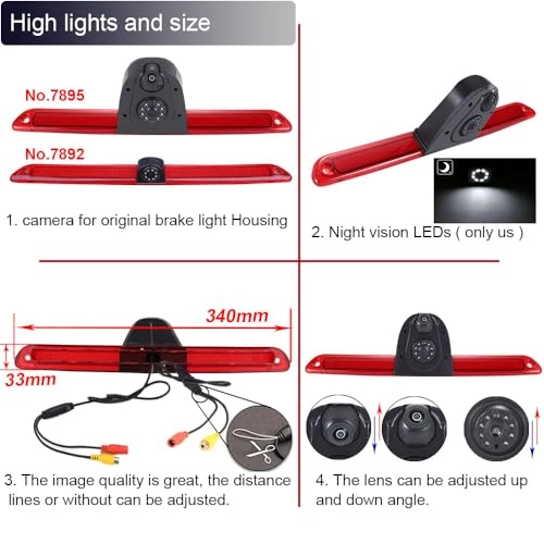 Rear View Mirror - 4.3 inch 800x480 + Brake Light Reversing Camera - Night vision 520 TV lines