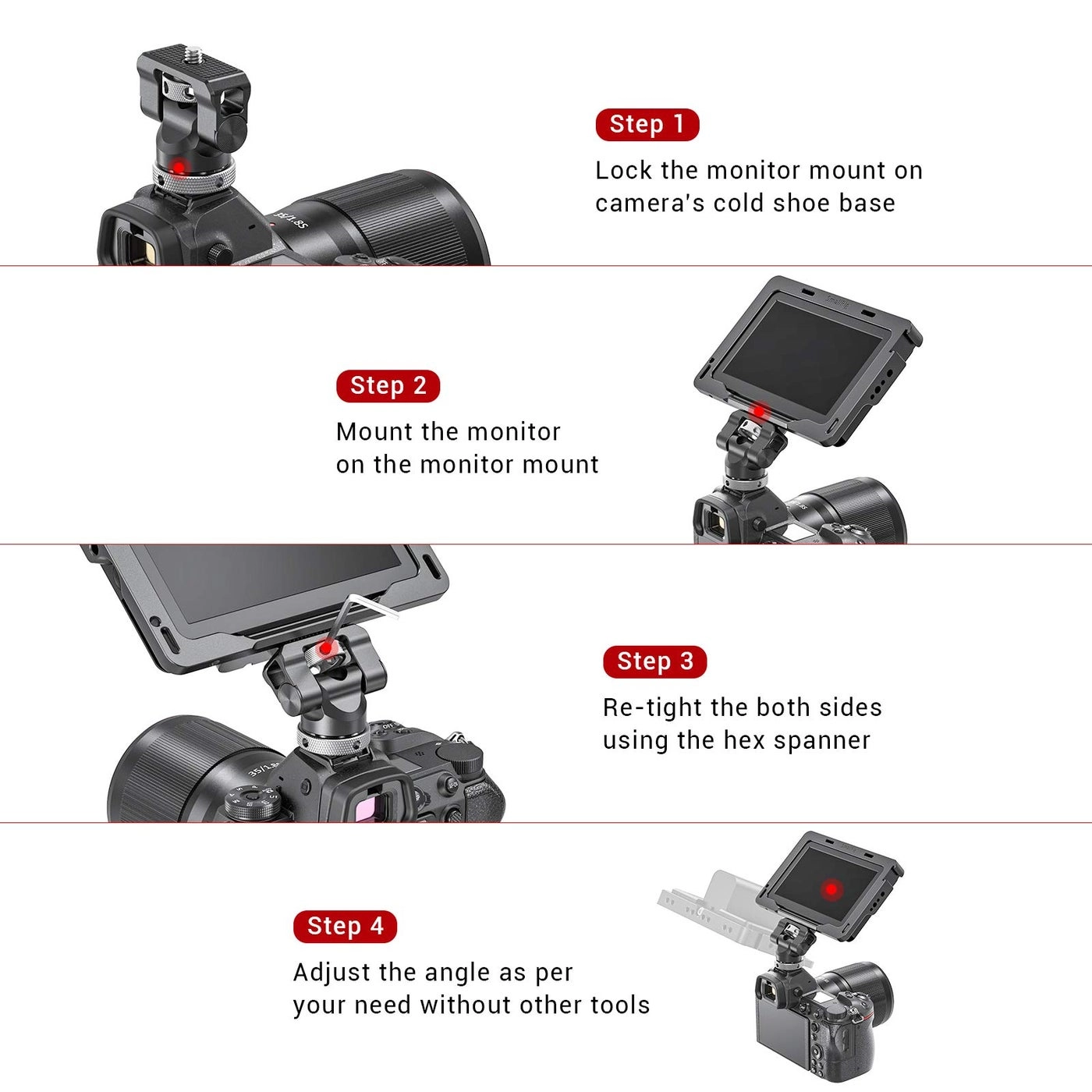 Field Monitor Mount Holder - Cold Shoe 1/4" Inch Screw for 5" and 7" Monitors