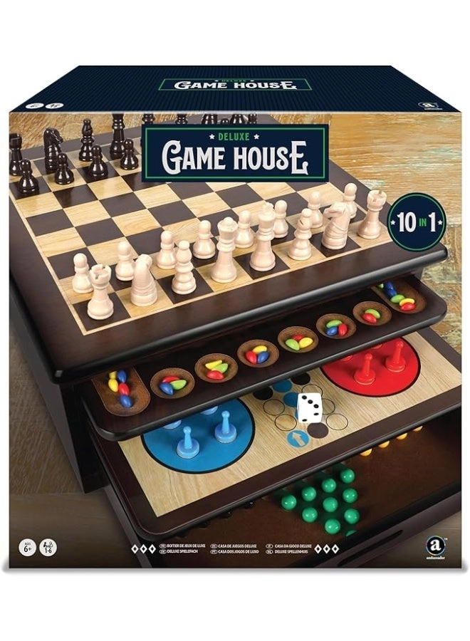 Craftsman Deluxe Wooden Game House - 10-in-1 Wooden Storage Large Pieces