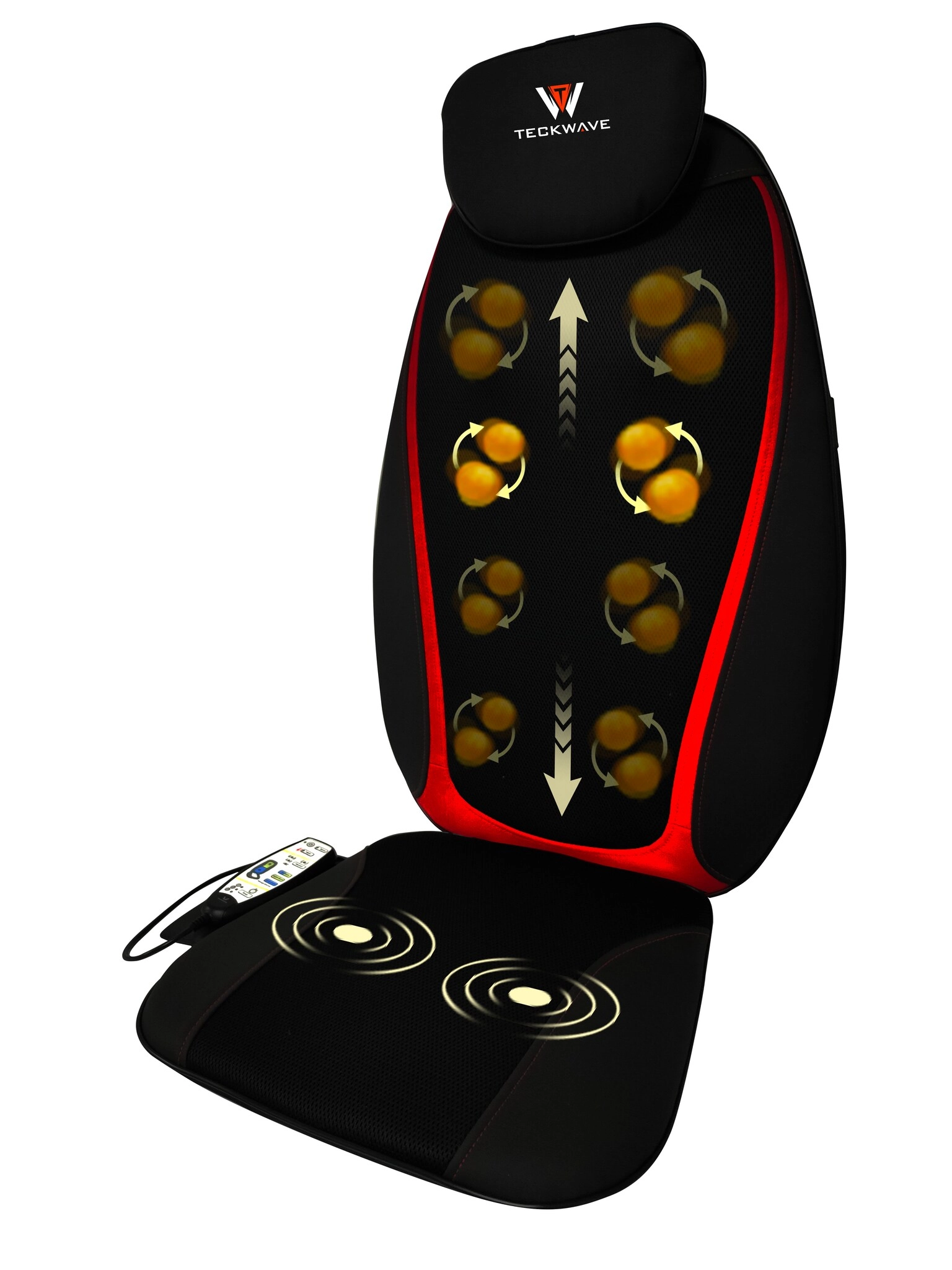 TECKWAVE Full Back & Shoulder Massager - Heat Vibration Seat Control Panel