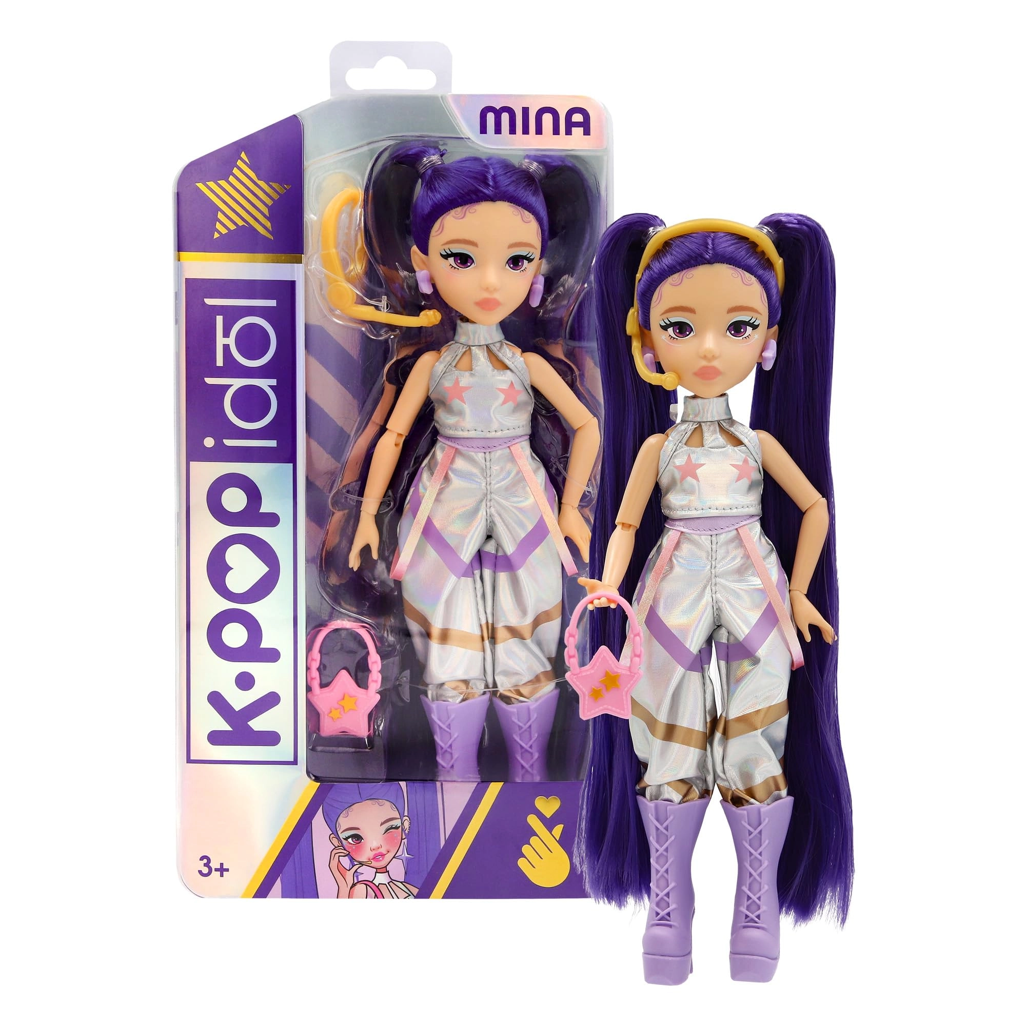 Basic Fun Mina Fashion Doll - K-Pop purple twin-tail hair 3 accessories