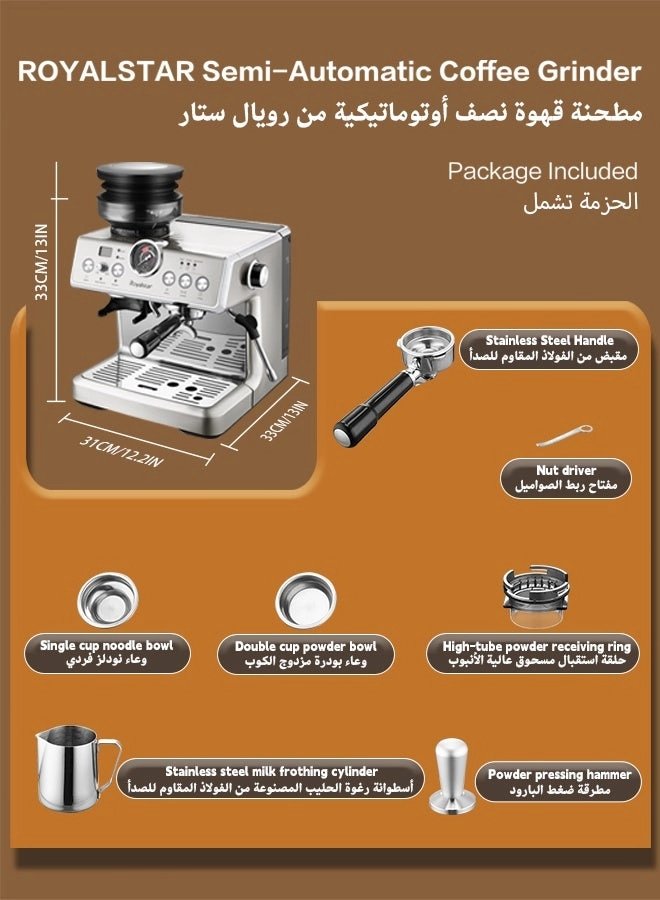 20-Bar Semi-Automatic Coffee Machine - Grinder Milk Frother
