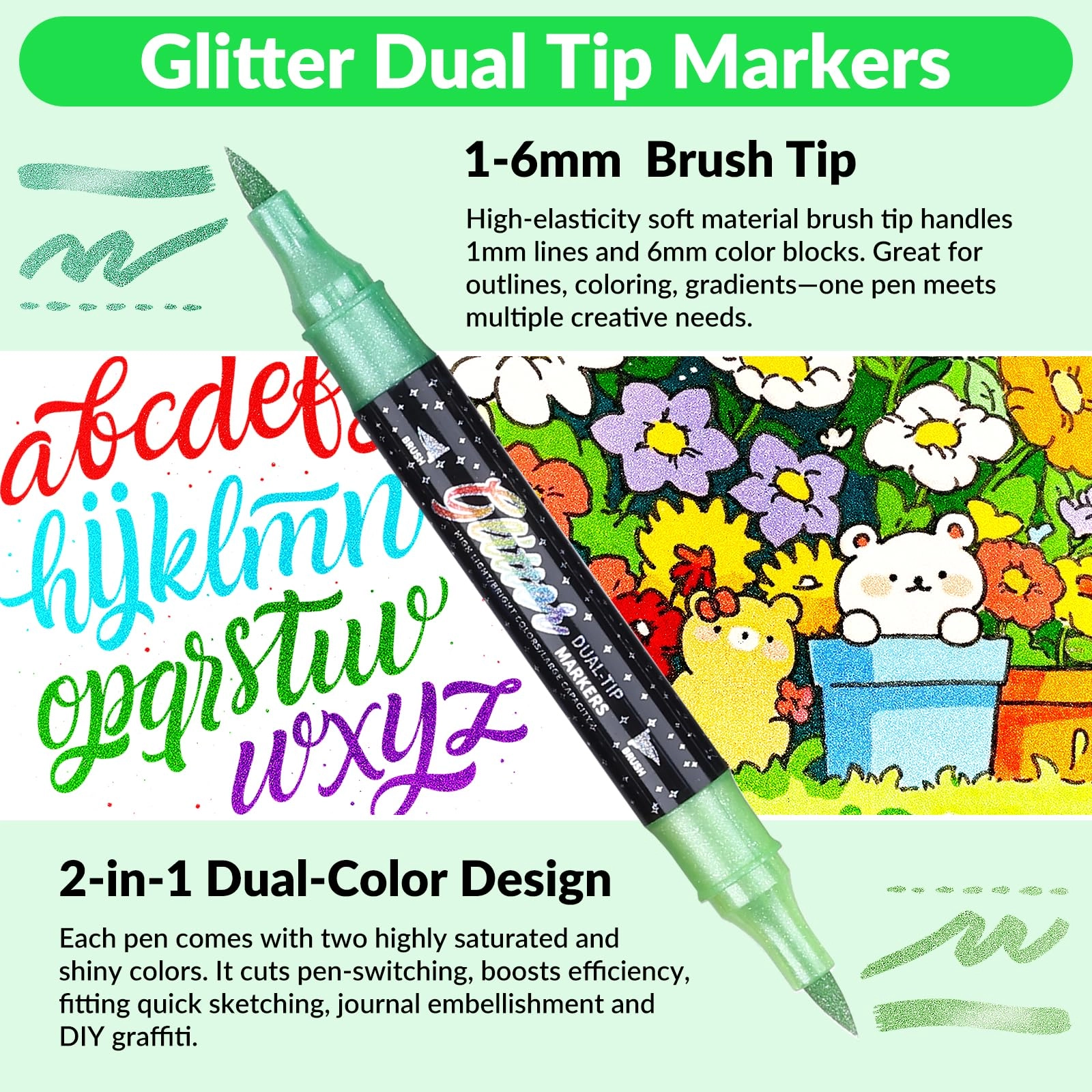 Glitter Brush Markers - Multicolor Dual-Tip