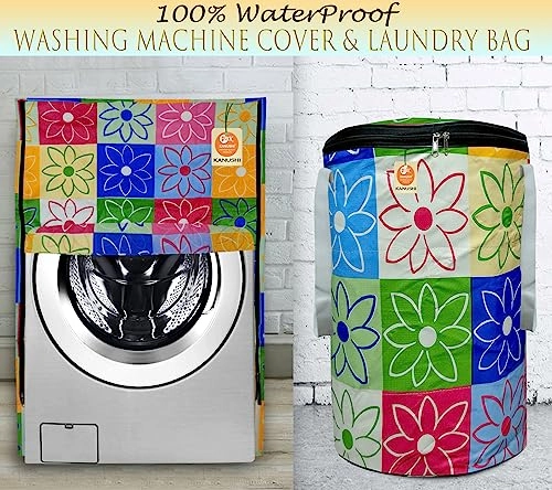 Washing Machine Cover - Waterproof Suitable for 6 Kg, 6.5 kg, 7 kg, 7.5 kg + Designer Laundry Bag - 1 Pc