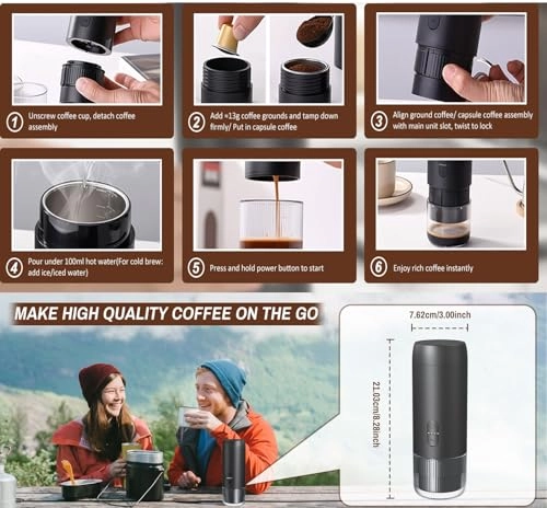 Portable Electric Coffee Brewer - Automatic Espresso Maker 95°C Extraction