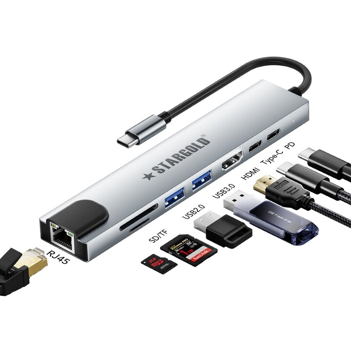 STARGOLD INTERNATIONAL Multiport USB-C Hub Adapter - USB-C MacBook Pro/Air, iPad Pro, Dell XPS, HP, Lenovo, Surface, and other USB-C devices