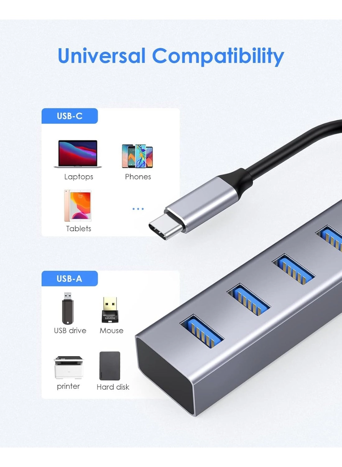 USB C Hub - 4 USB 3.0 Ports Space Gray