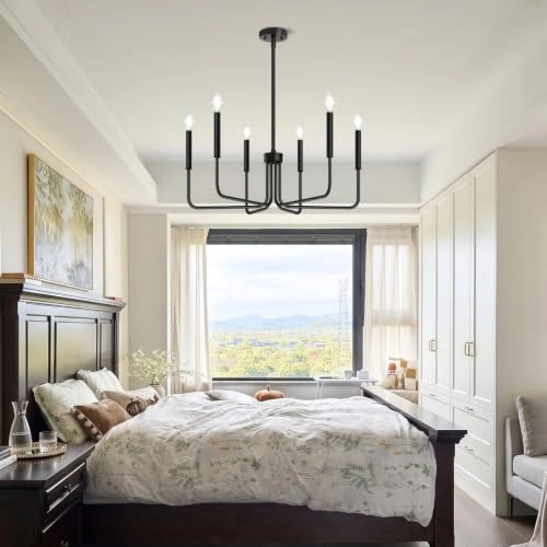 6-Light Farmhouse Chandelier - Black Indoor