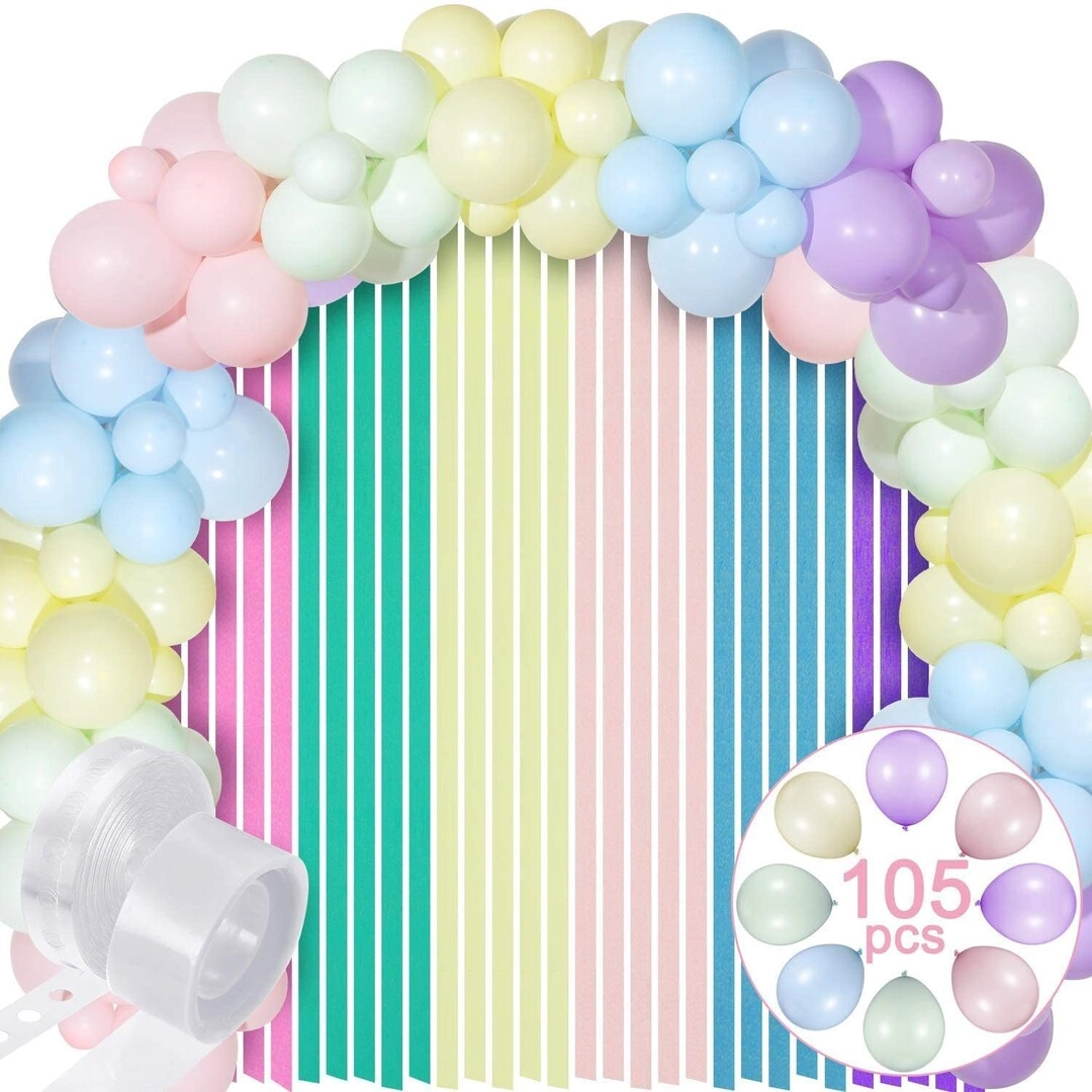 Pastel Balloons + Balloon Arch Kit - 104 Pcs Birthday Unicorn Party Baby Shower