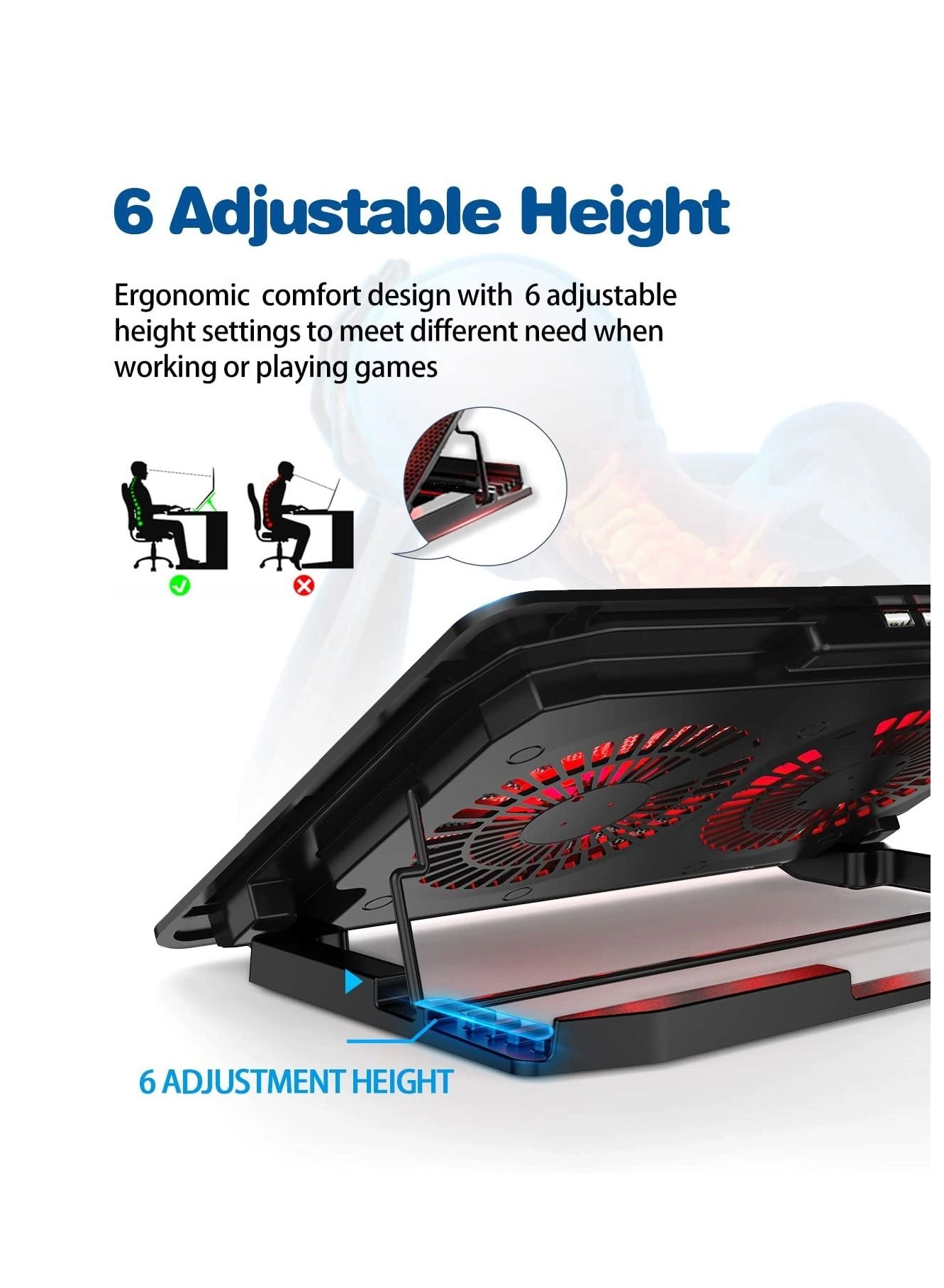 Laptop Cooling Pad - 1200RPM 6 Heights Adjustment 2 USB Port