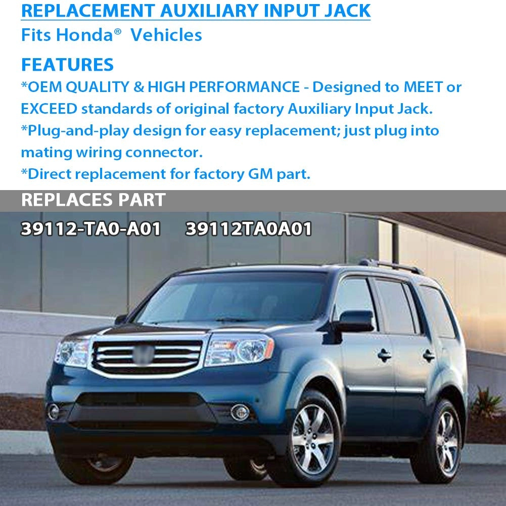Auxiliary Input Jack Assembly 39112-TA0-A01 - 2009-2012 Honda Pilot, 2008-2010 Honda Accord EX, EX-L, 2011 Honda Accord LX