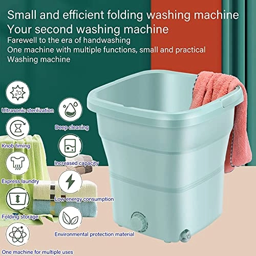 XHTONGSH غسالة قابلة للطي للطي المحمولة, غسالة صفرية اوتوماتيكية, عمل هادئ, الضوء الأزرق, ملابس داخلية غسل الملابس او عنصر صغیر, طاقة ومنطقة (Color : Green)