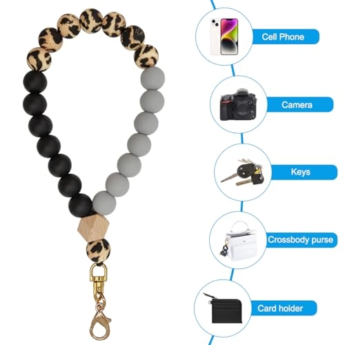 Beaded Phone Bracelet Strap - 2 Pcs Patches Black