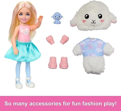 Barbie Cutie Reveal Cozy Cute Tees - Lamb in “Dream” T-shirt Pink-Streaked Blond Hair Blue Eyes Ages 3+