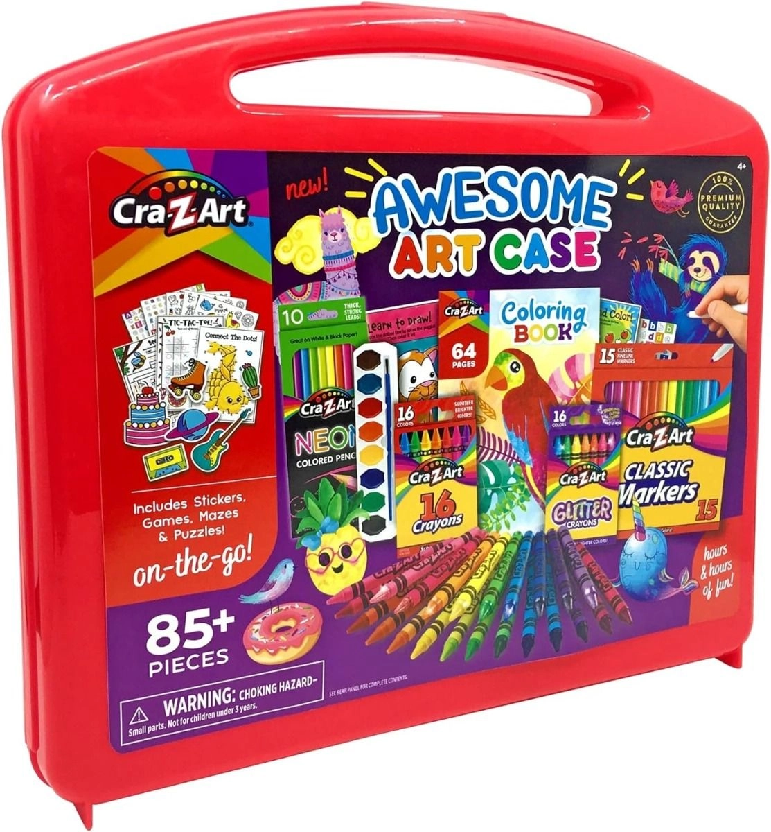 Awesome Arts Case - 85 pieces 16 crayons 16 glitter crayons 10 neon colored pencils 15 fineline markers 8 watercolors 1 paint brush