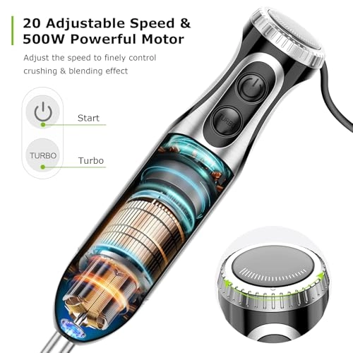 Immersion Blender - 20 Variable Speeds & Turbo, 4-in-1 Stainless Steel