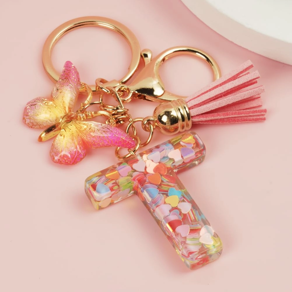 Initial Letter Keychain - Butterfly