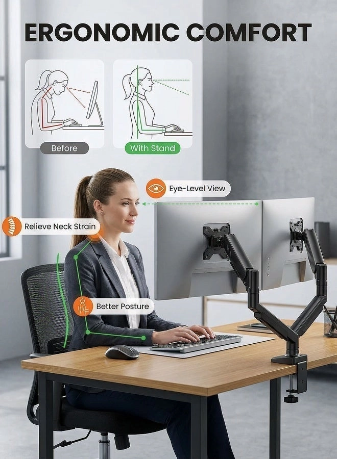 Dual monitor arm - 14-34 inch 75x75mm/100x100mm