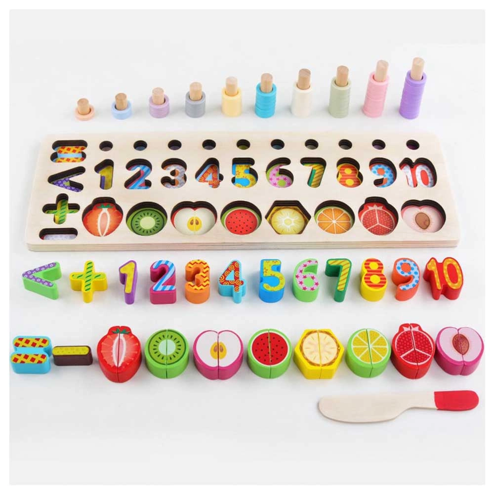 Wooden Number Fruit Shape Sorting Toy - Suitable for 3 years & above 77 pieces