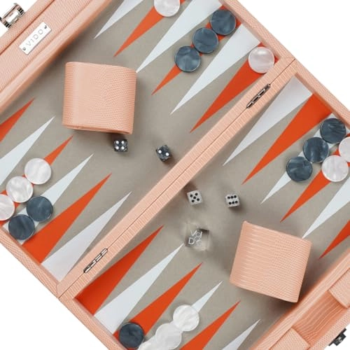Backgammon Set - Medium 15 inch Apricot Lizard Vegan Leather