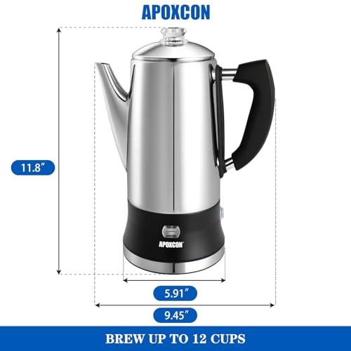 Electric Coffee Percolator - 12 Cups Cordless Serve Keep Warm Function