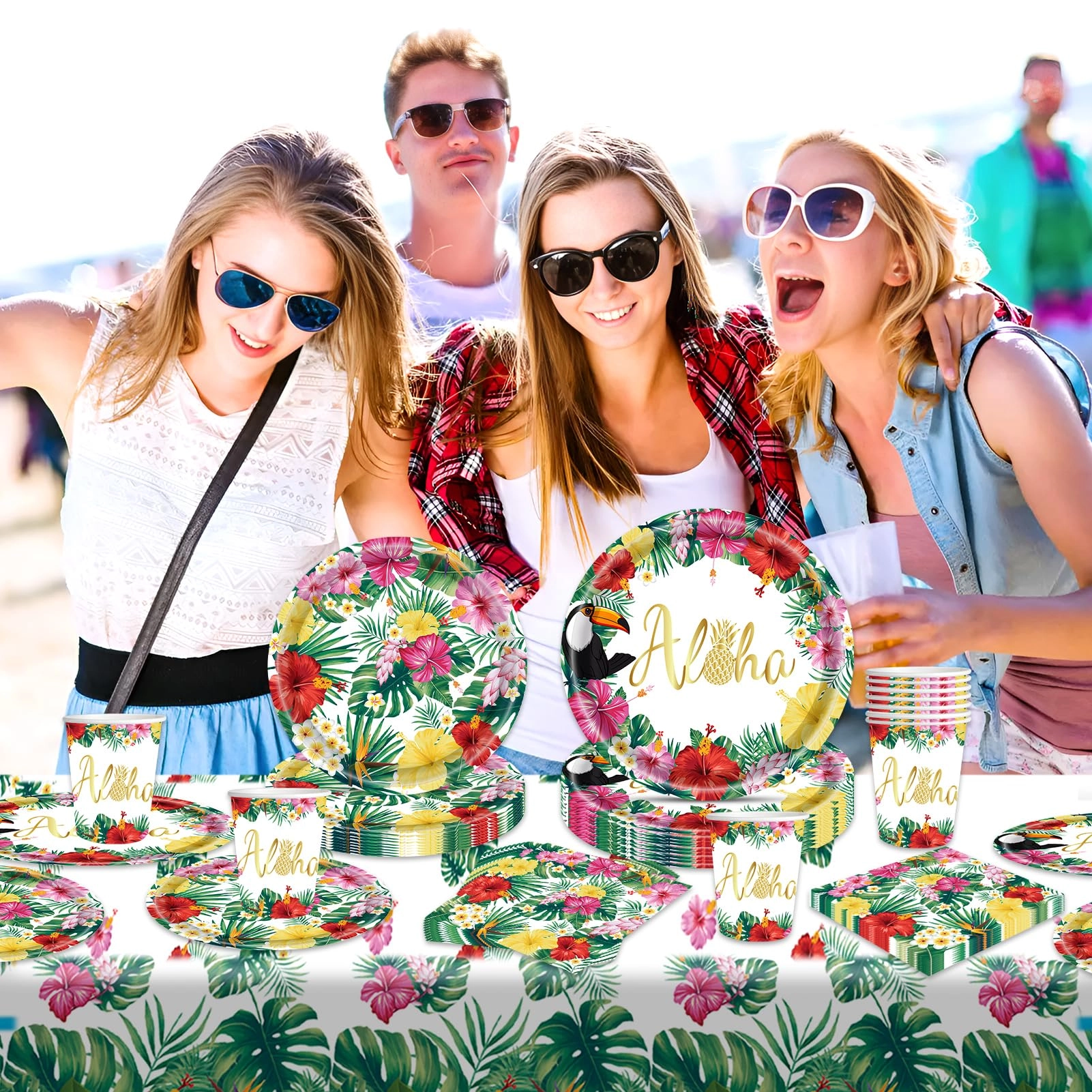 Hawaiian Tropical Flowers Tableware Set - Summer Party