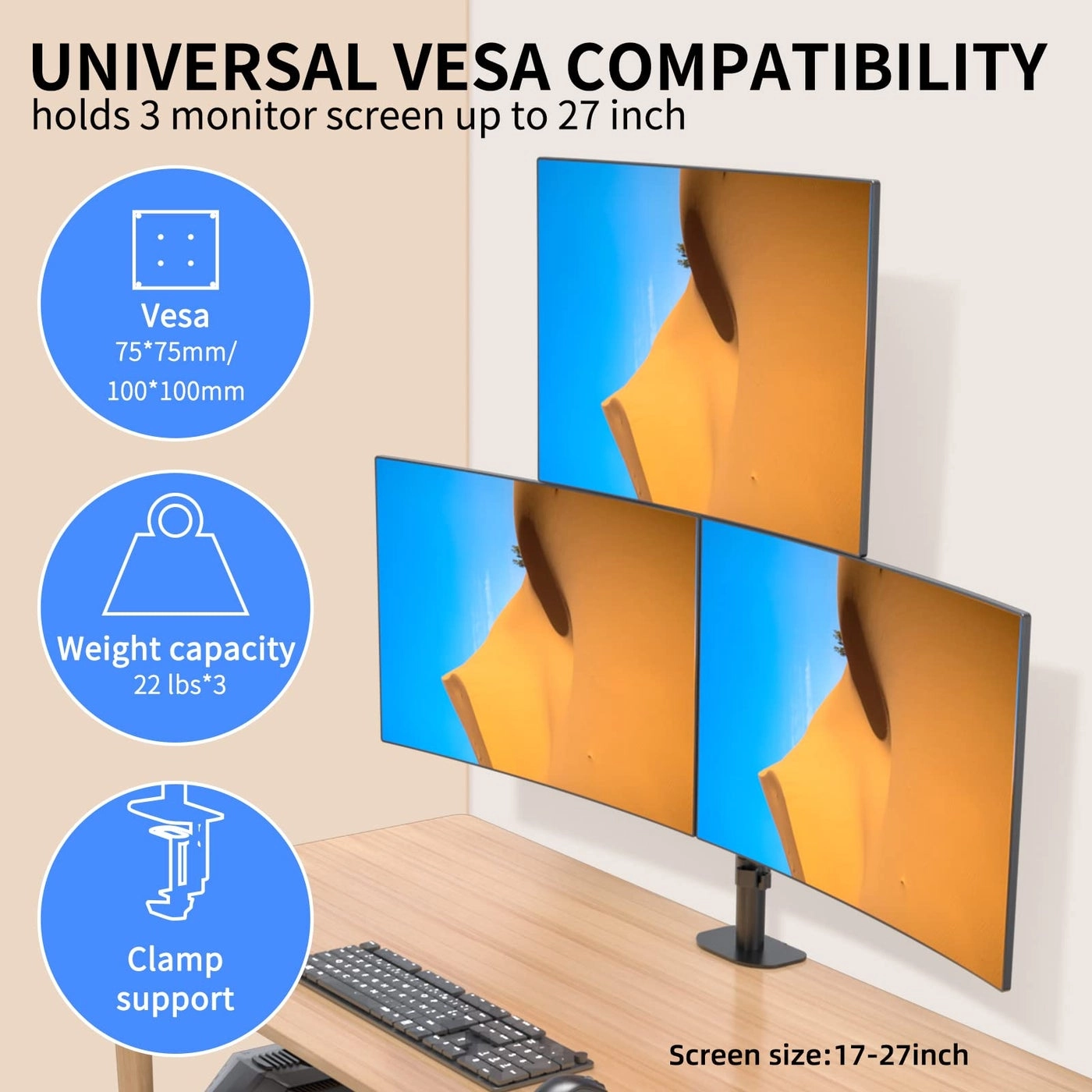 Triple Monitor Mount - 3 17-27 inch