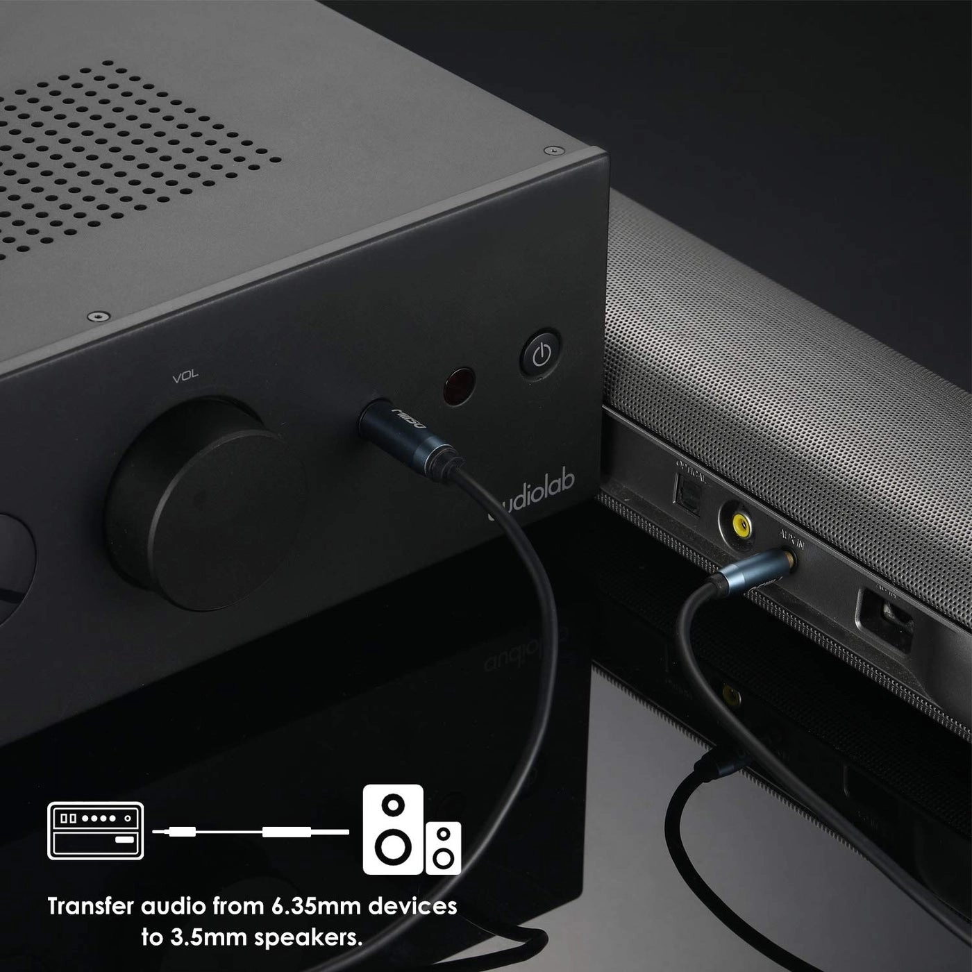 6.35mm Male 1/4 to 3.5mm Male 1/8 TRS Stereo Audio Cable - 8 ft