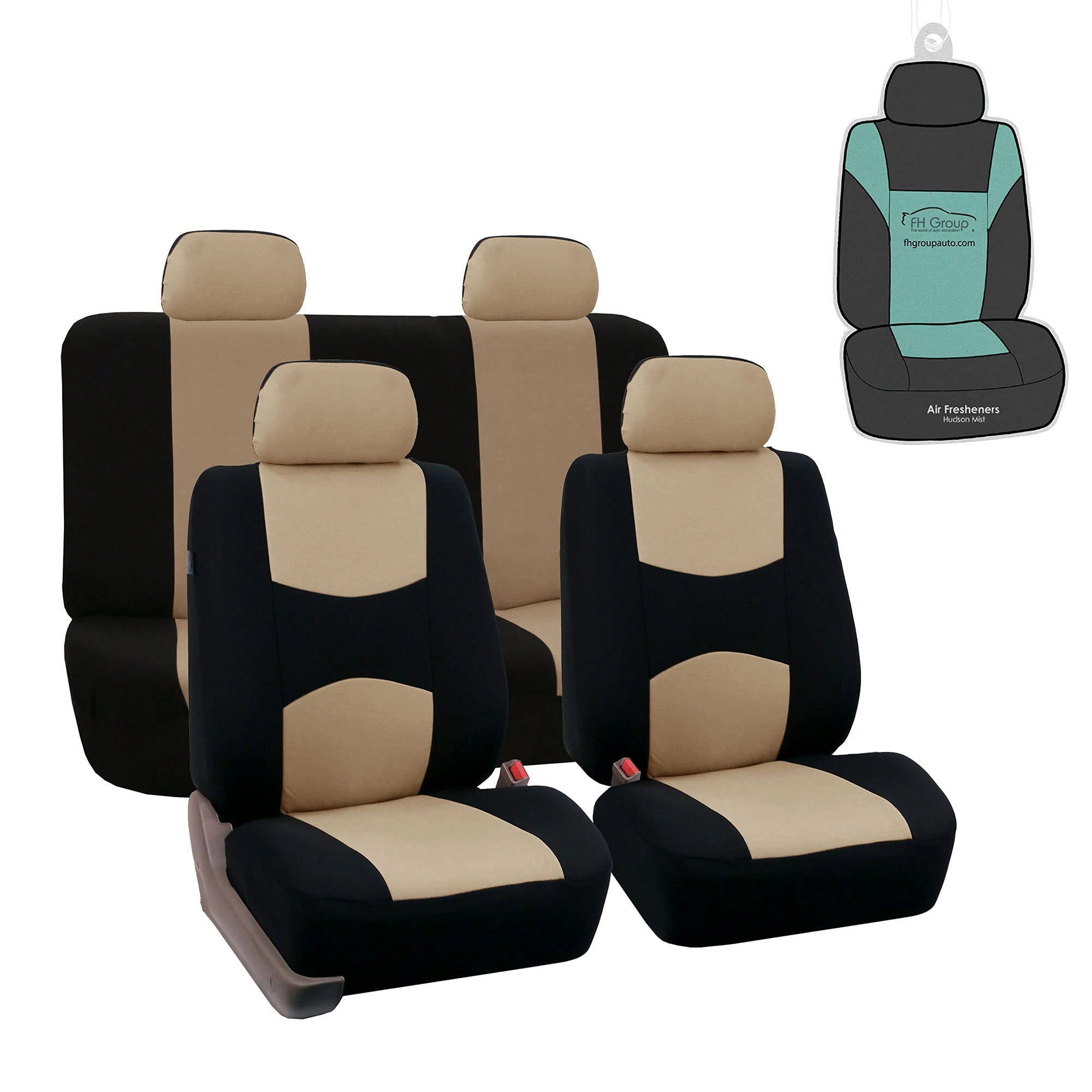 FH Group Flat Cloth Seat Covers - Front & Rear Full Set Universal Fit Beige/Black Gift