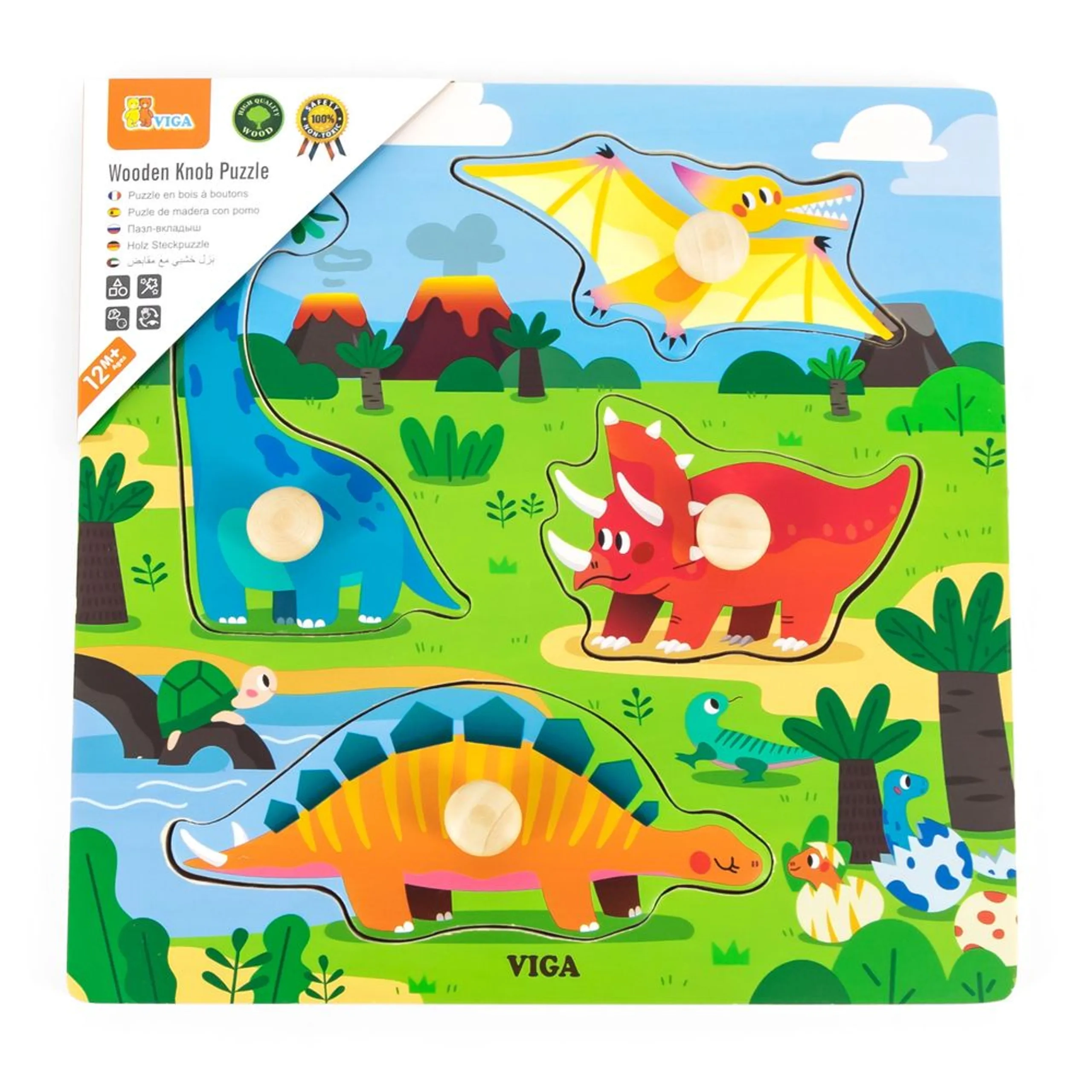 Wooden Knob Puzzle Dinosaurs - 3 +