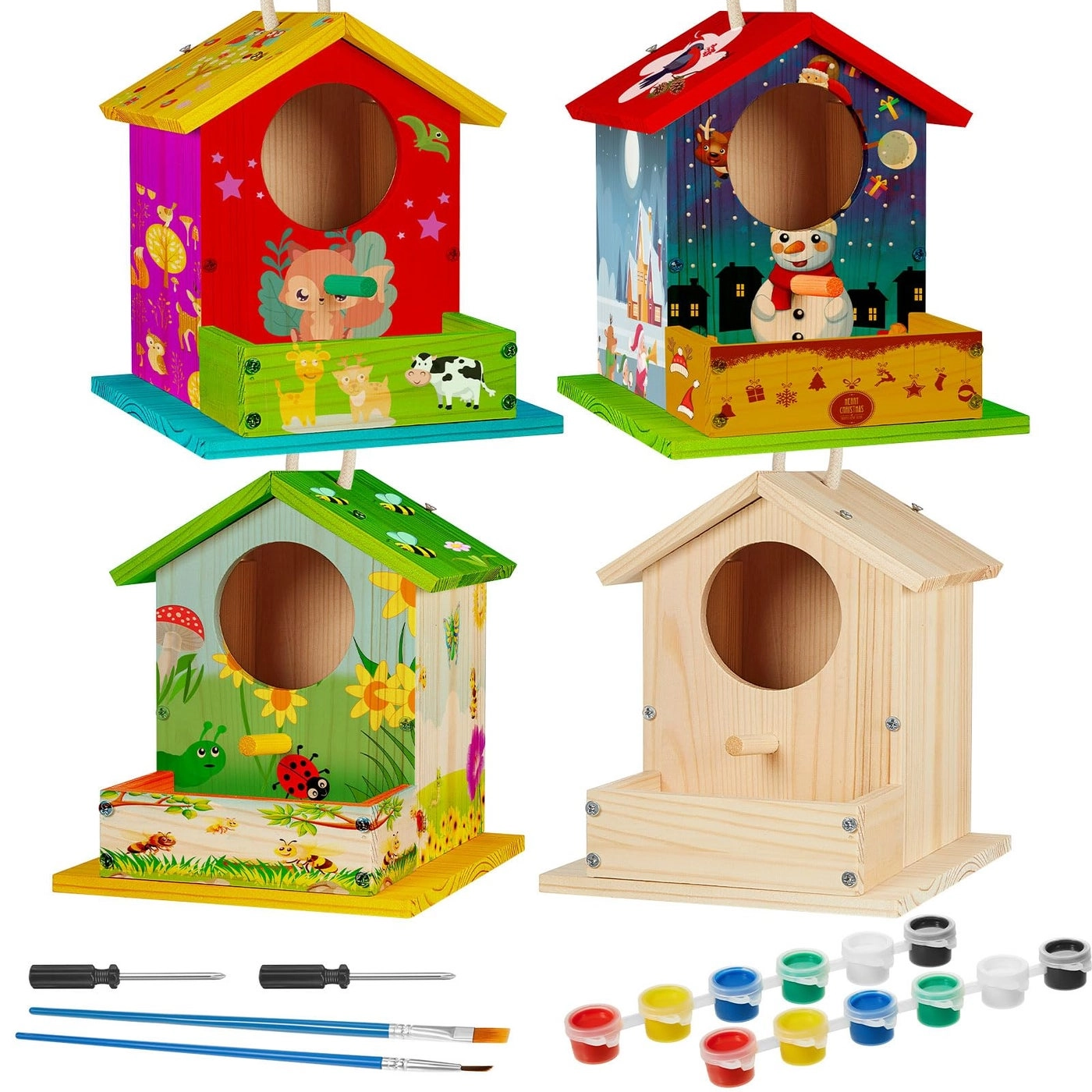 Liliful Birdhouse Kit - Wooden Paint and Paintbrushes Pack